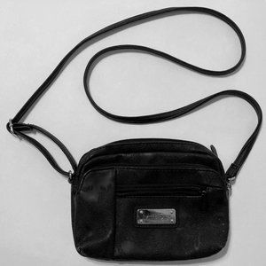 MultiSac Women’s Crossbody Bag Purse BLACK Scroll Raised Pattern LOTS of POCKETS